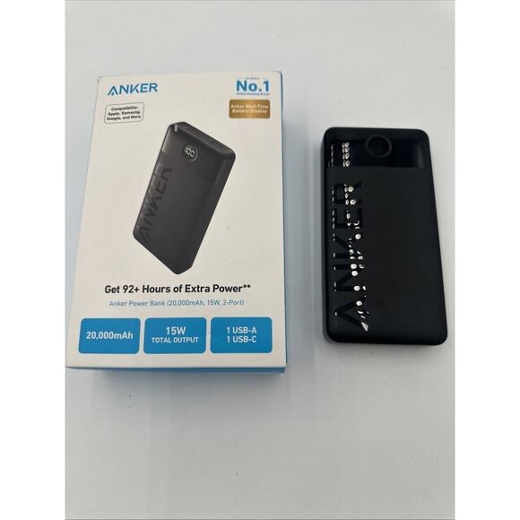 ANKER POWER BANK 20,000 mAh, 15W, 2 PORT, BLACK, A1367🔥 - Picture 1 of 10